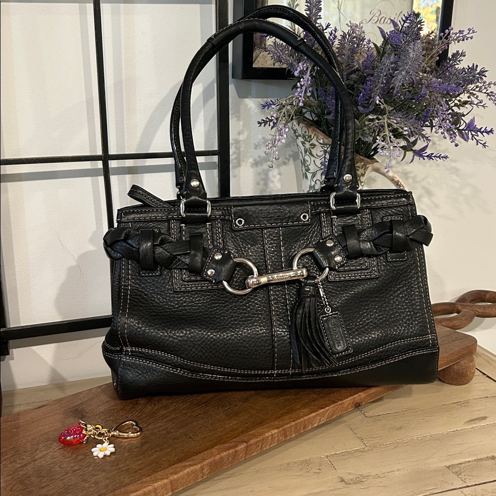 Coach Black Leather Shoulder Bag with Braided Trim - Picture 6 of 6